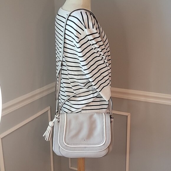 kate spade Handbags - KATE‎ SPADE Light Gray White Leather Top Handle Saddle Convertible Preppy Bag